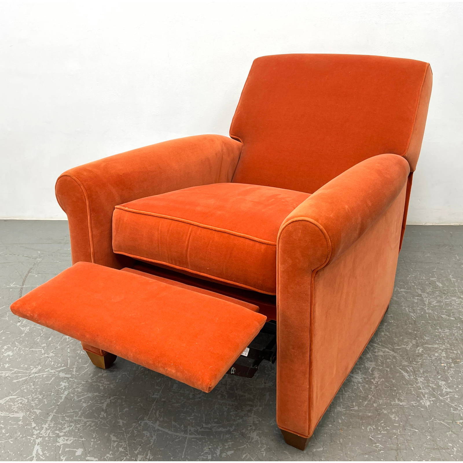 Crate And Barrel Candb Orange Lounge Chair Recliner. Solid Orange Upholstery. Label. Auction