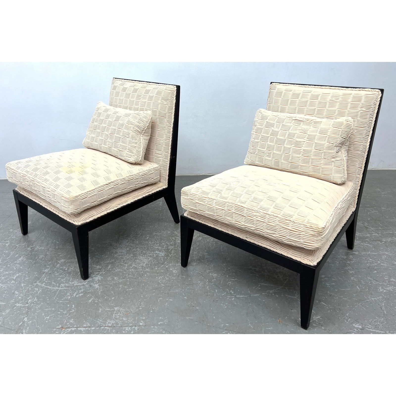 Pr Gibbings style Lounge chairs. Ebonized Wood Frame Slipper Chairs (1 of 16)