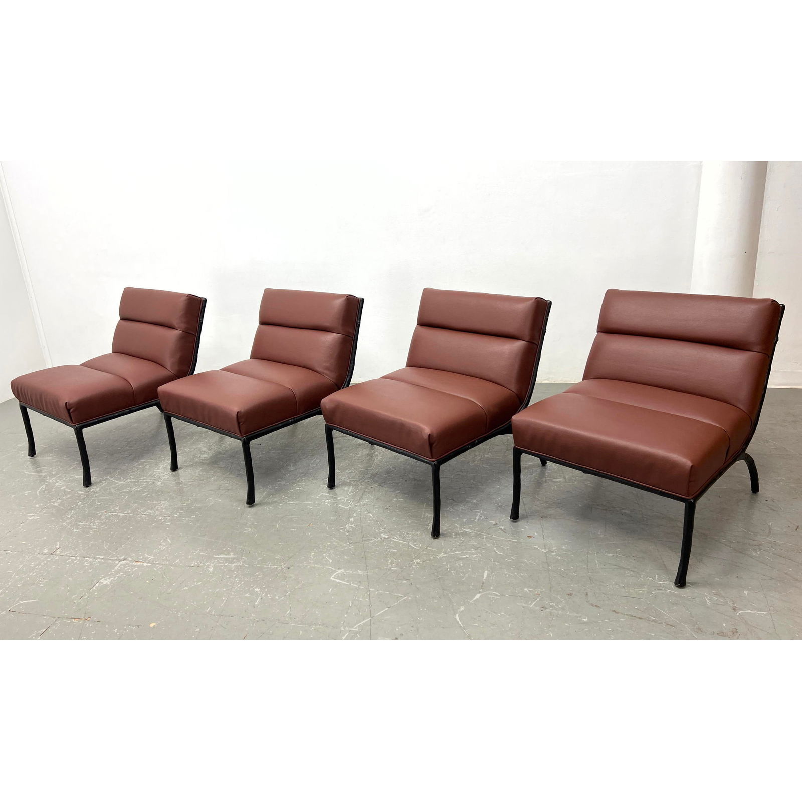 4pc Bernhardt interiors lounge chairs with twig style metal bases. Signed with label. Faux leather u (1 of 10)