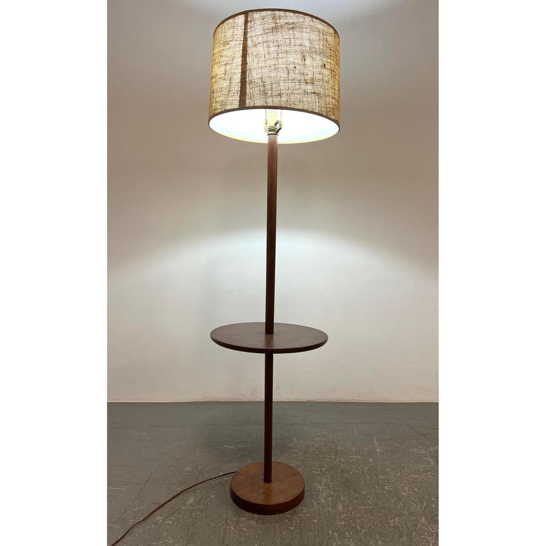 American Modern Walnut Lamp Table. Floor lamp with round table top. (1 of 9)