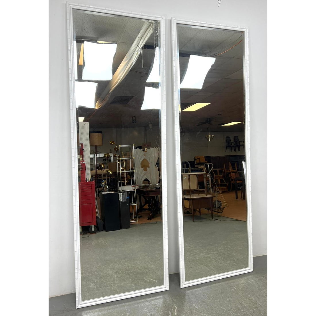 Pair 9ft Tall Large Decorator Mirrors with Faux Bamboo Frames. (1 of 10)