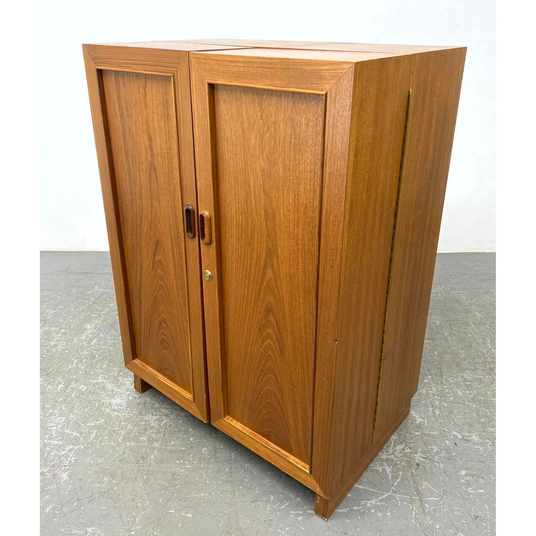 Danish Modern Teak  Wooten style Desk. Simple designed. two door cabinet with detailed interior desk (1 of 11)