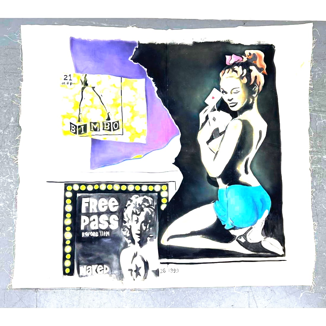 Large Girly Drop 98 California Painted Canvas. Pin Up Art.: Large Girly Drop 98 California Painted Canvas. Pin Up Art. Dimensions: Height: 76 inches, Width: 84.5 inches. --- - - We offer curbside delivery to NYC, Manhattan, Close Brooklyn, Hoboken about a week