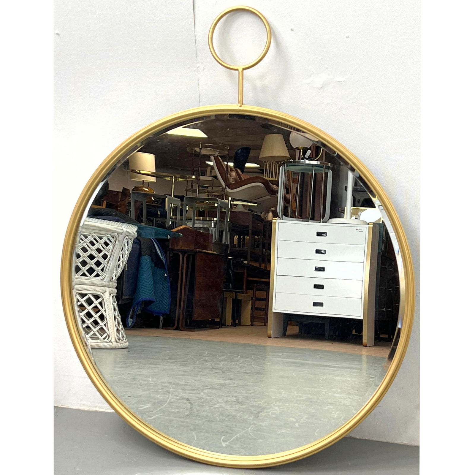 Contemporary Round Wall Mirror with Ring Top. (1 of 6)