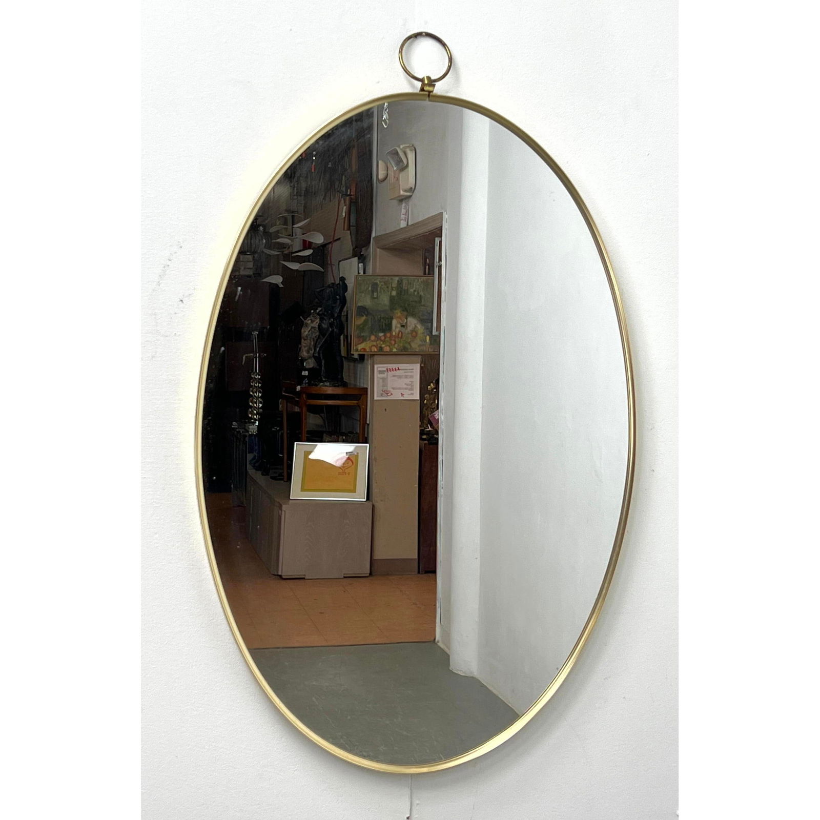 TURNER Framed Oval Wall Mirror. Modernist. Small Decorative Bale. Label. (1 of 5)