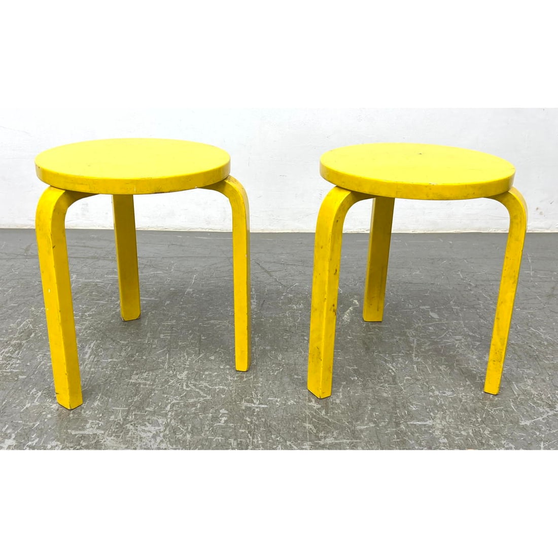 Pair Alvar Alto Bentwood Stools Painted Yellow (1 of 8)