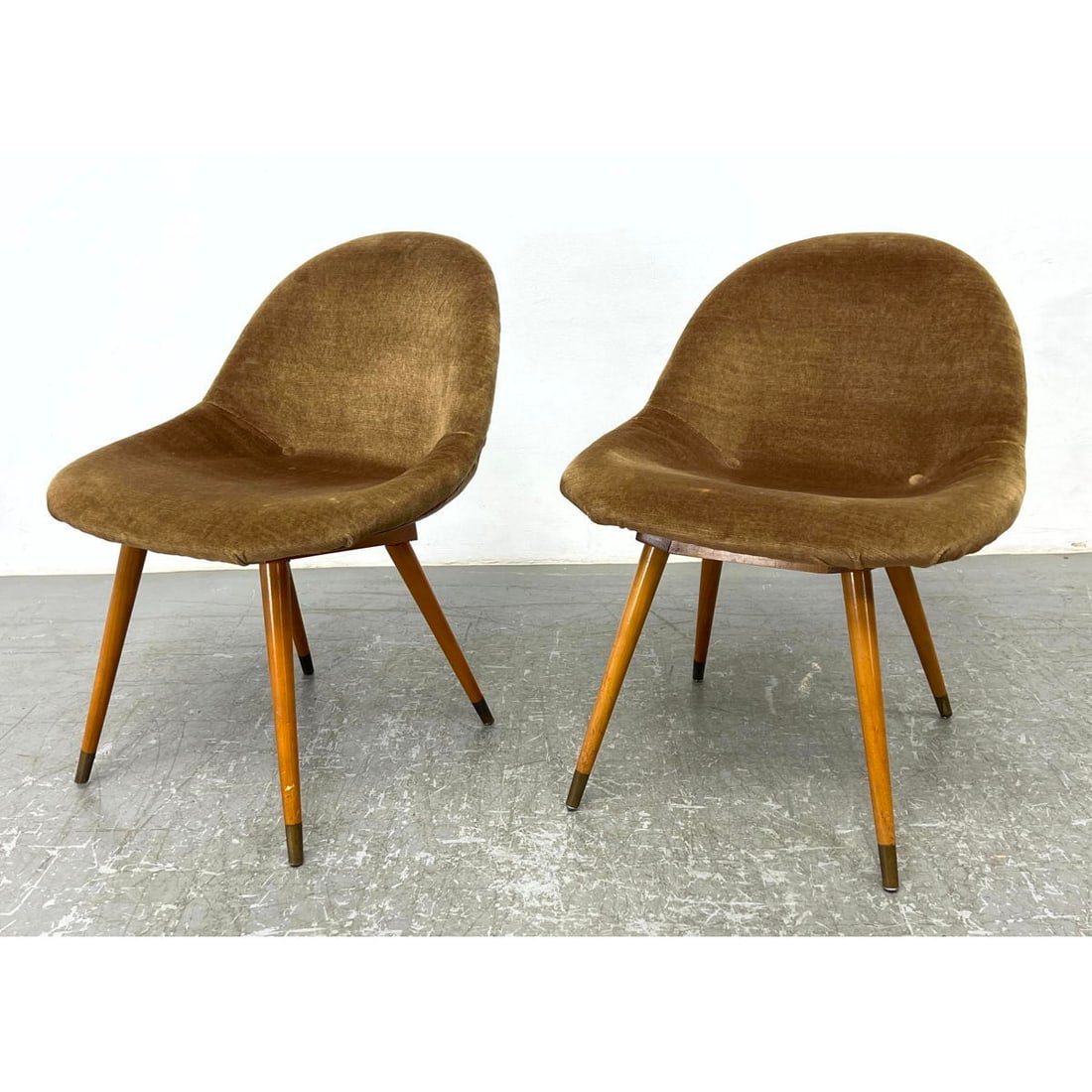 Pr Mid Century Upholstered Side Dining Chairs. Tapered wood legs.  Italian style. (1 of 12)