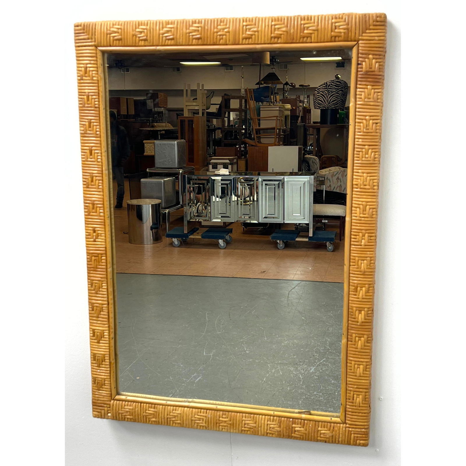 Natural flat reed rattan mirror. Woven Patterned frame. (1 of 5)