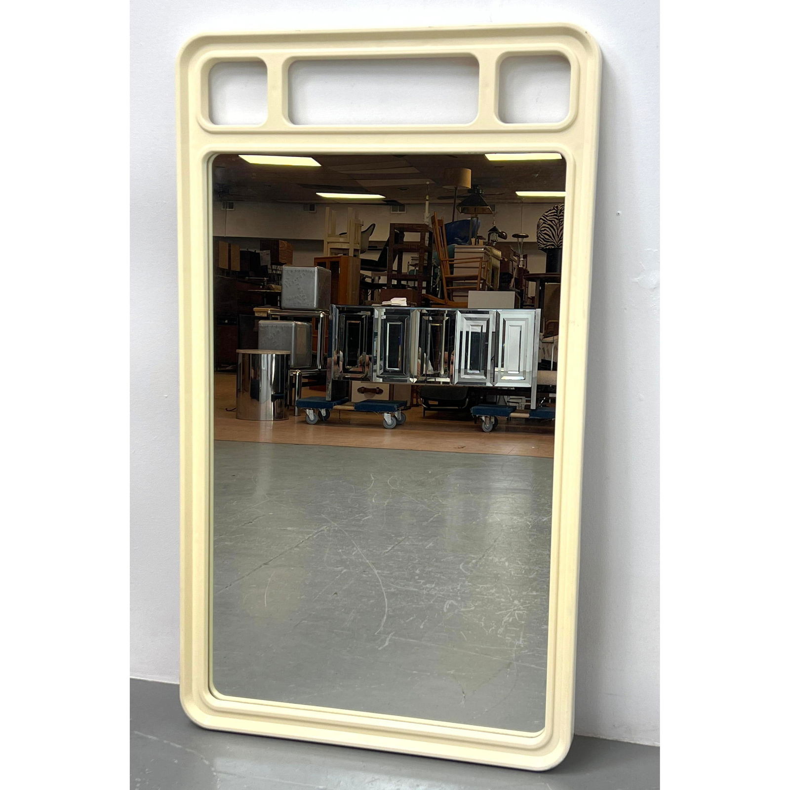 1970s Molded plastic wall mirror. Off white. (1 of 5)