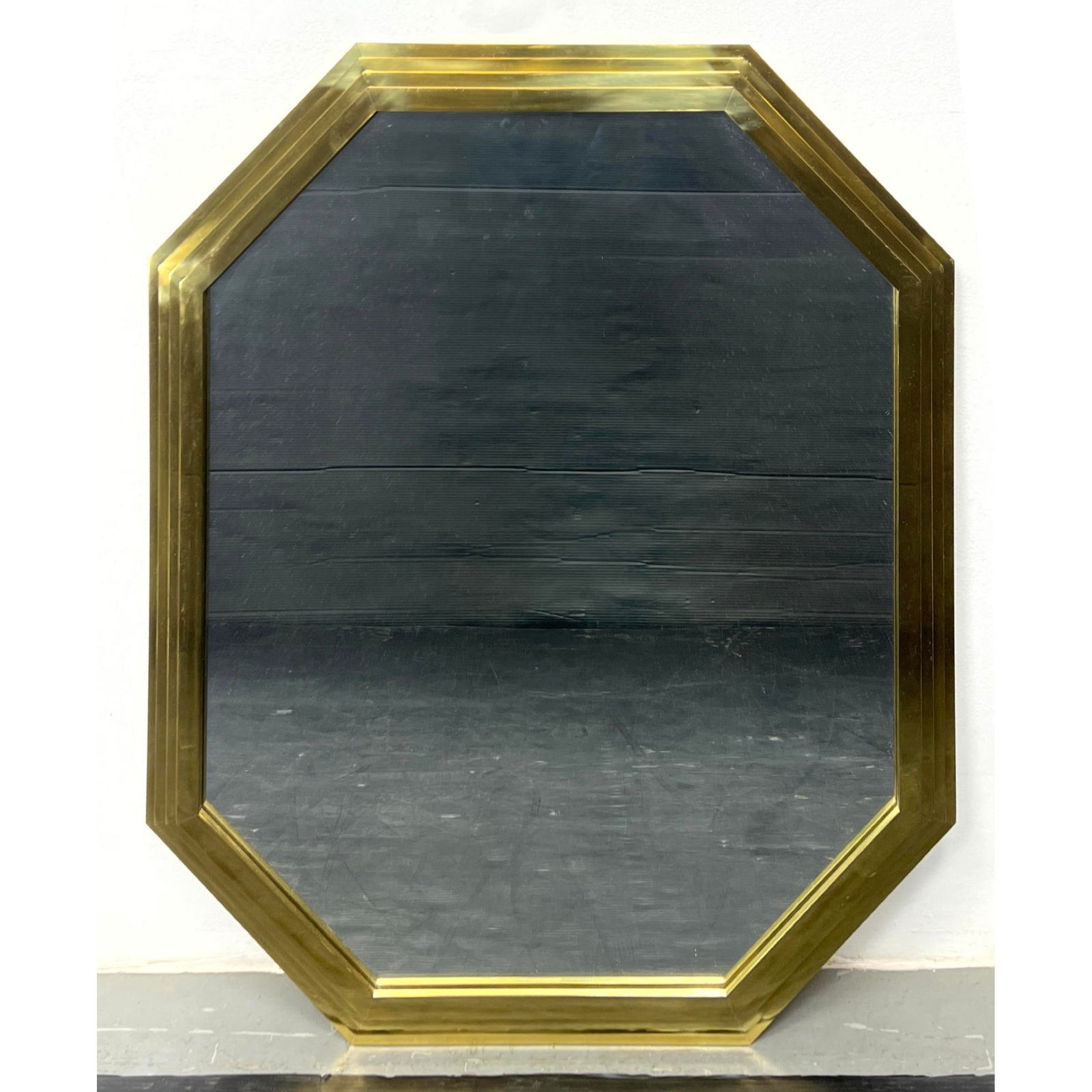 Brass Octagonal Deep Molding Framed Wall Mirror. (1 of 7)