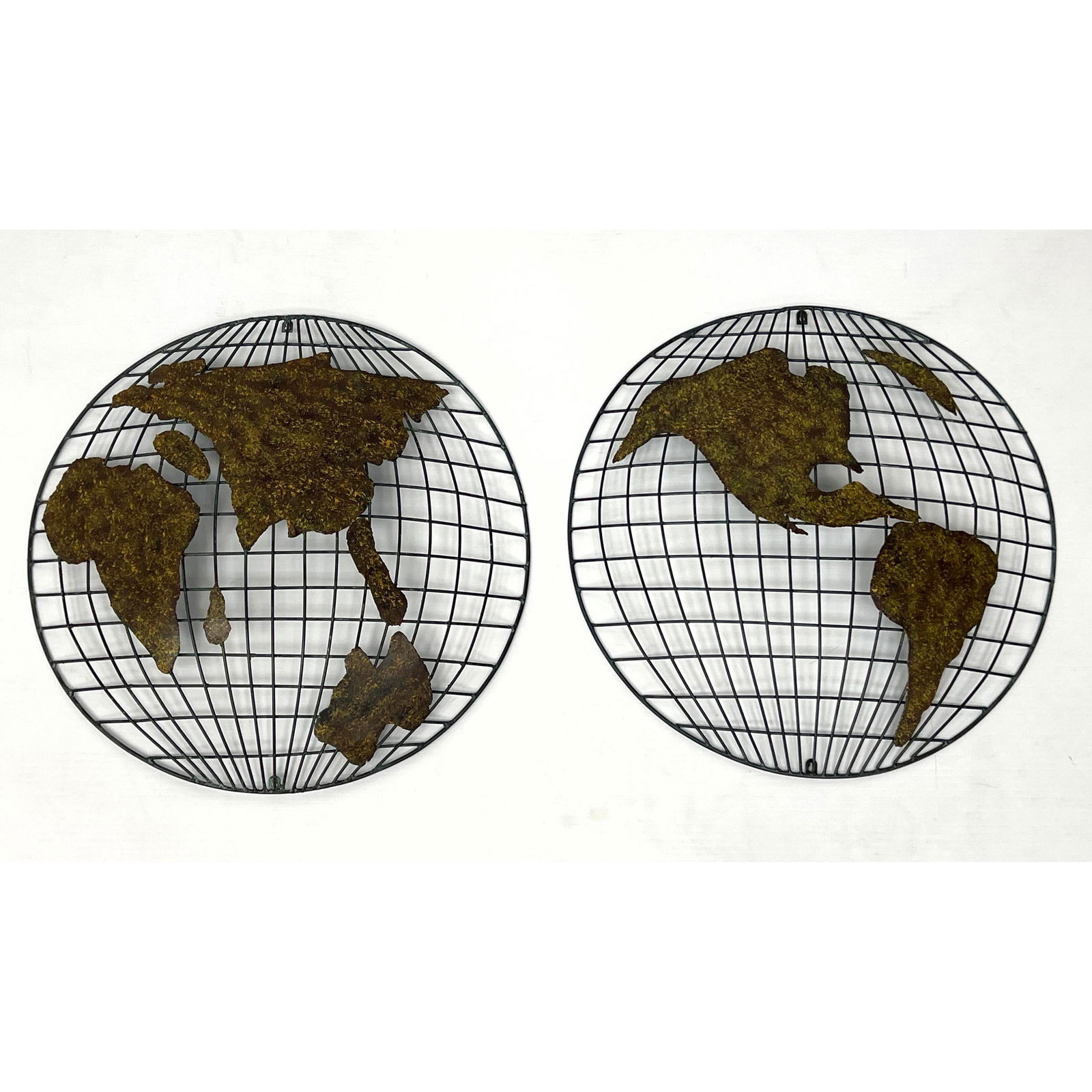 Pair Vintage Globes Wall Sculpture Mid century C. Jere style wall globes made of metal rods and thin (1 of 13)