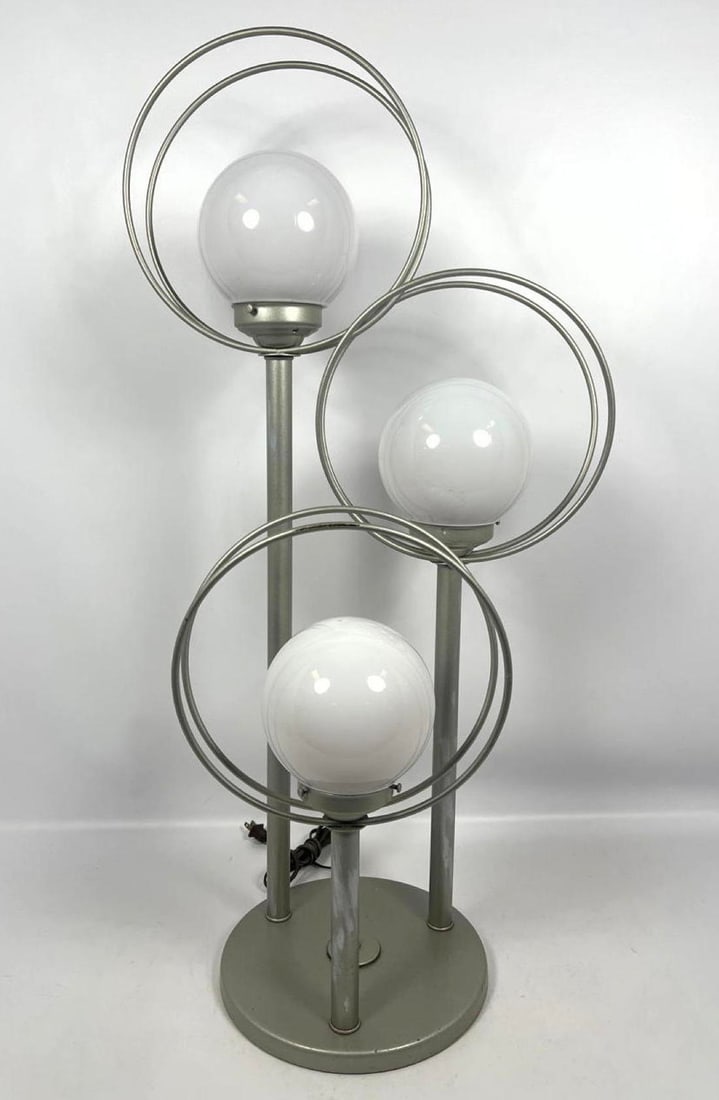70's Modern Chrome Ball Shade Modernist Lamp. 3 sets of double chrome rings surround glass sphere sh (1 of 11)