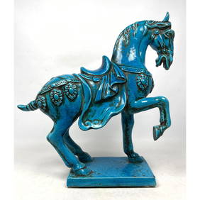 Ugo Zaccagnini Turquoise Glazed Ceramic Horse Sculpture. Italian Pottery. Inspired by Tang Dynasty H (1 of 10)