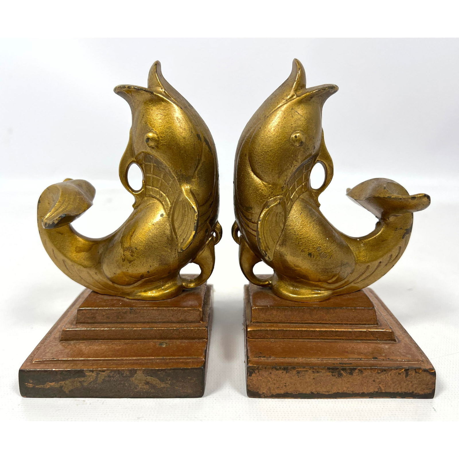 Pr FRANKART Metal Art Deco Dolphin Fish Bookends. Marked. (1 of 9)