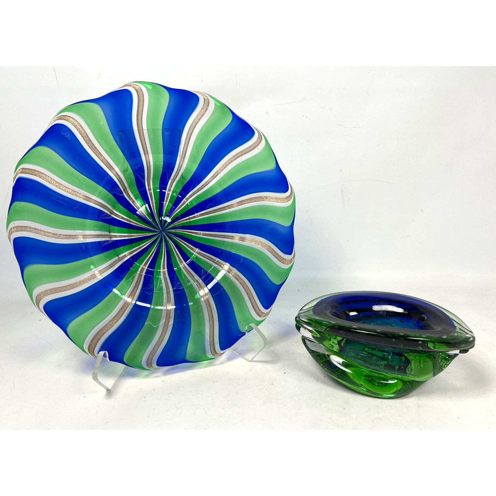 2pc Murano Art Glass. Wide rimmed bowl and paperweight dish. Both unsigned. (1 of 15)