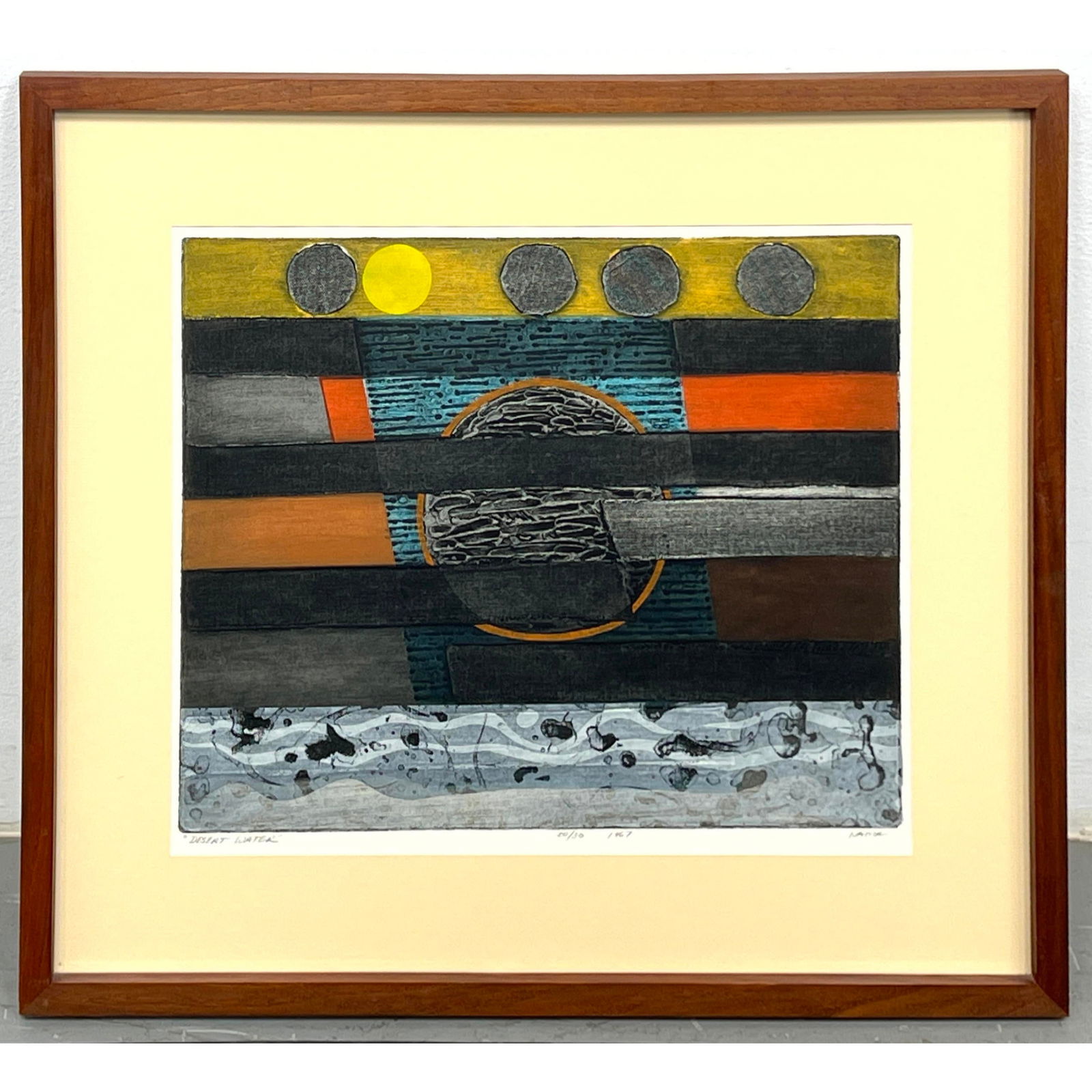 GEORGE NAMA Modernist Abstract Print Circle and stripe images. "Desert Water" #20/30. 1967. Signed. (1 of 9)