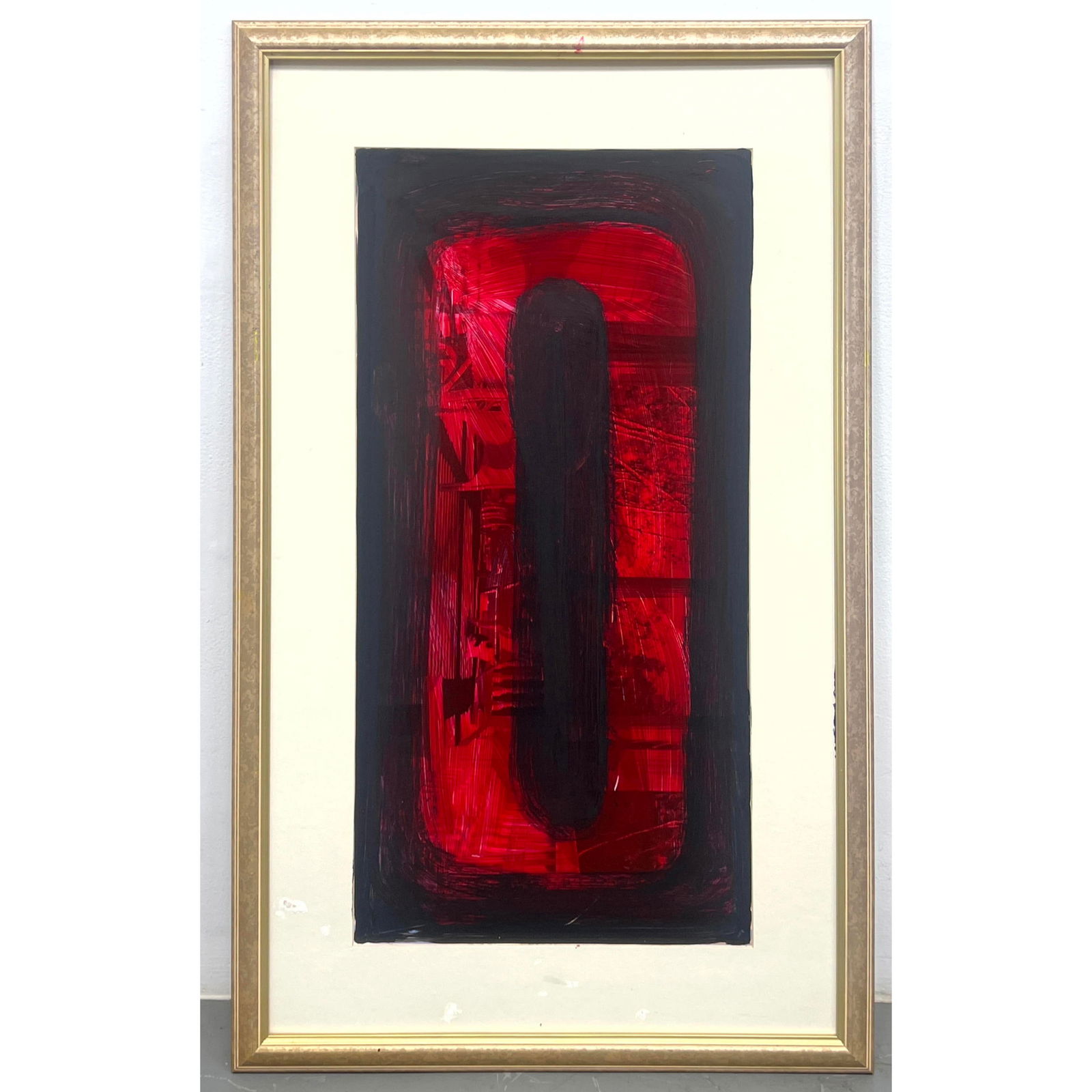 DENNIS SAKELSON Abstract Modernist Painting.  Black and Red Palette. Signed. (1 of 8)
