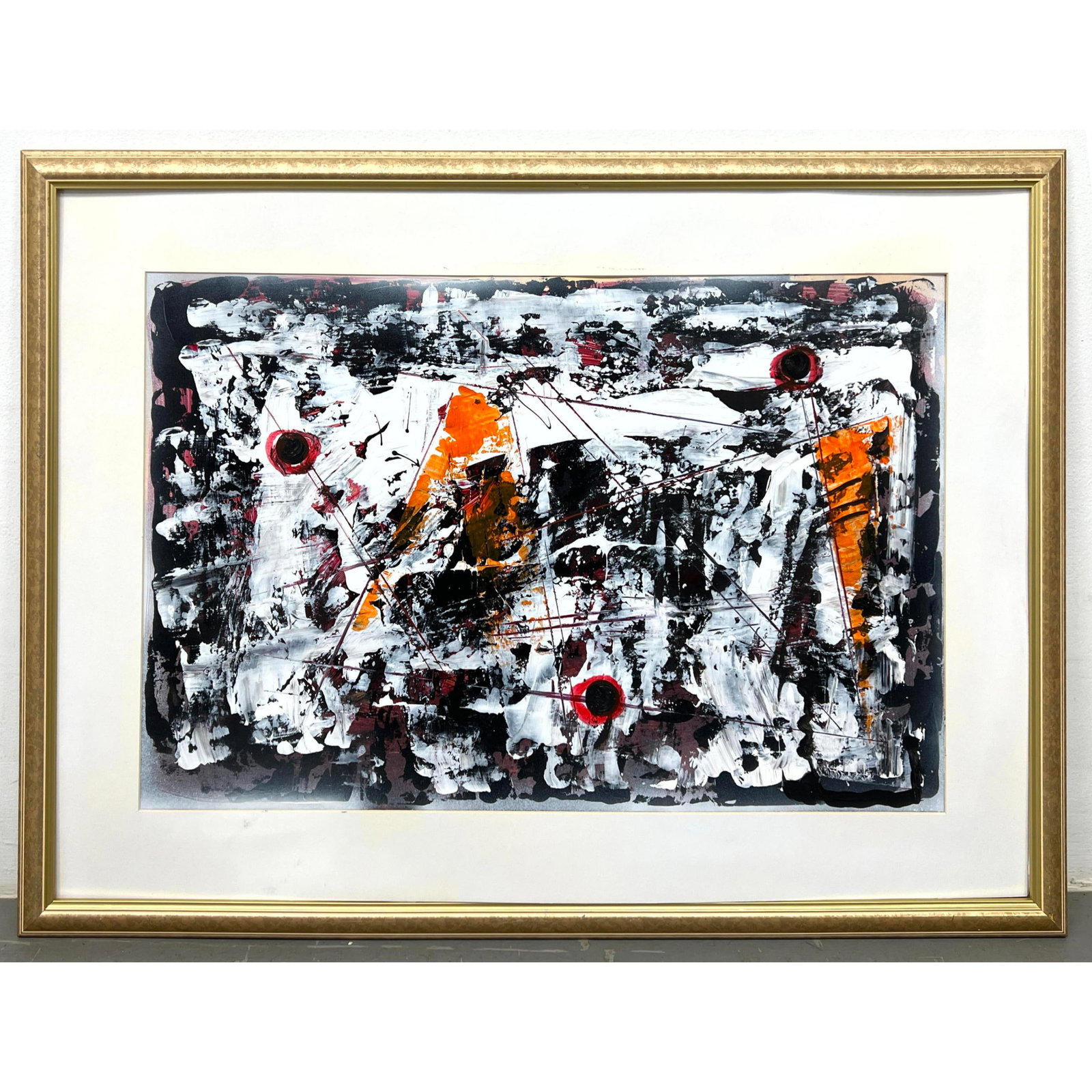 DENNIS SAKELSON Abstract Expressionist Painting. Orange and red highlights. Modernist. Signed. (1 of 6)