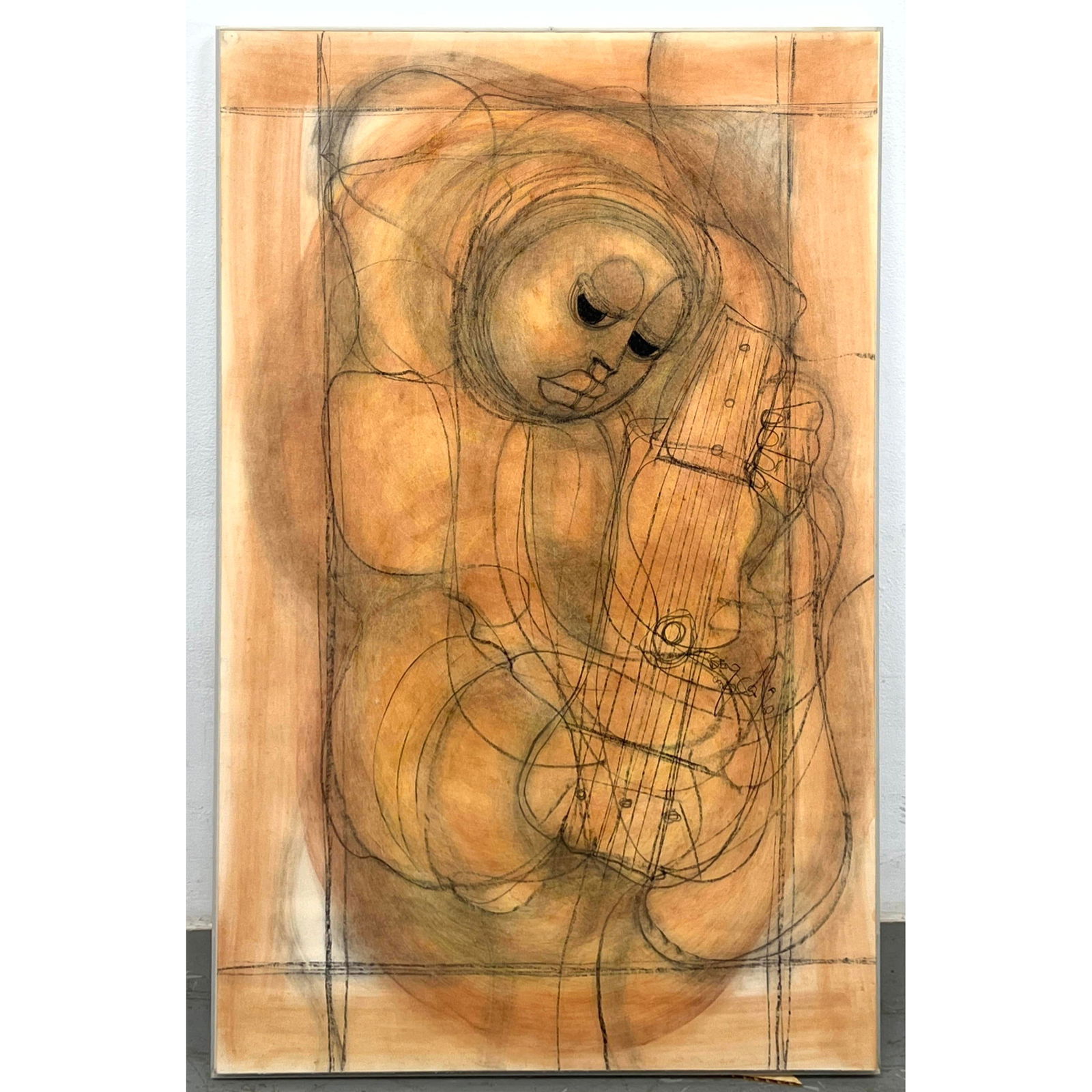 Ben MACALA Modernist Figural Painting. Abstracted Figure with Guitar. signed. (1 of 5)