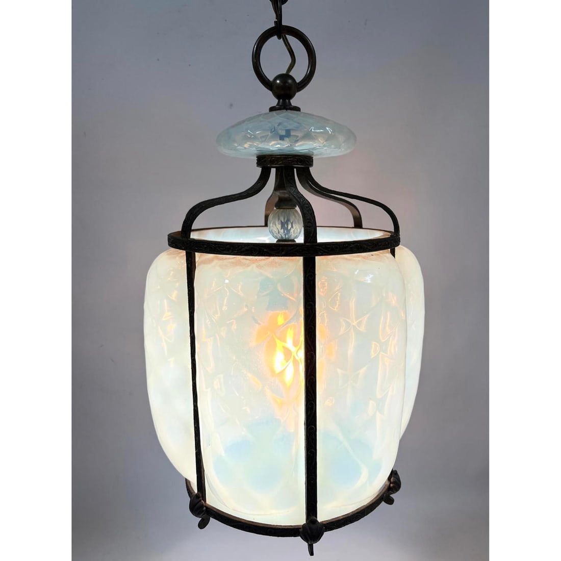Vintage Opalescent Glass Hanging Pendant Lamp. Murano Glass. Two Opalescent glass elements in  metal (1 of 11)