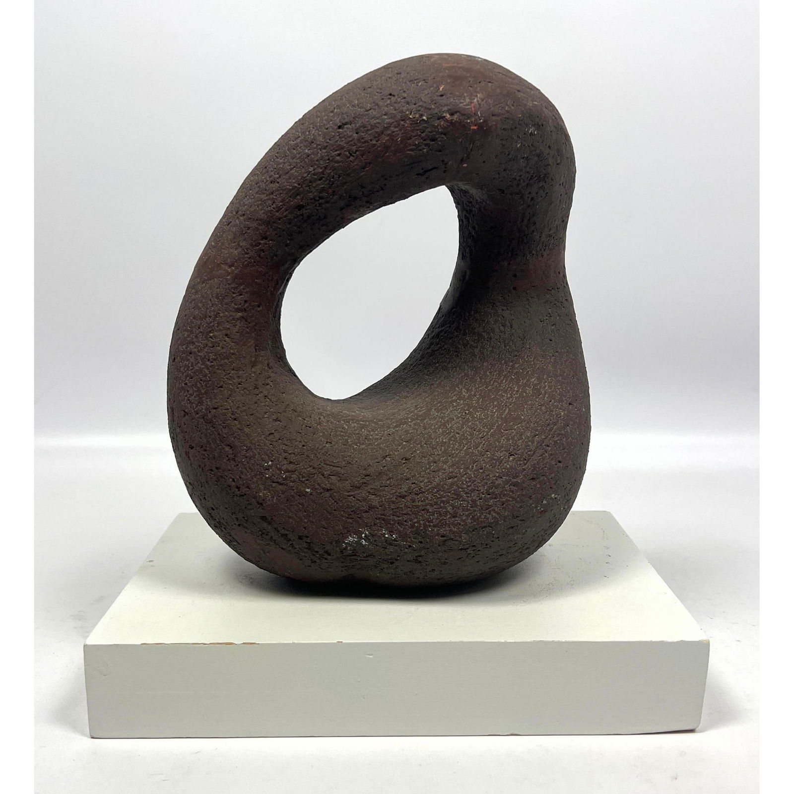 Arp Style Abstract Earthen Ceramic Sculpture on Painted Wood Base (1 of 10)