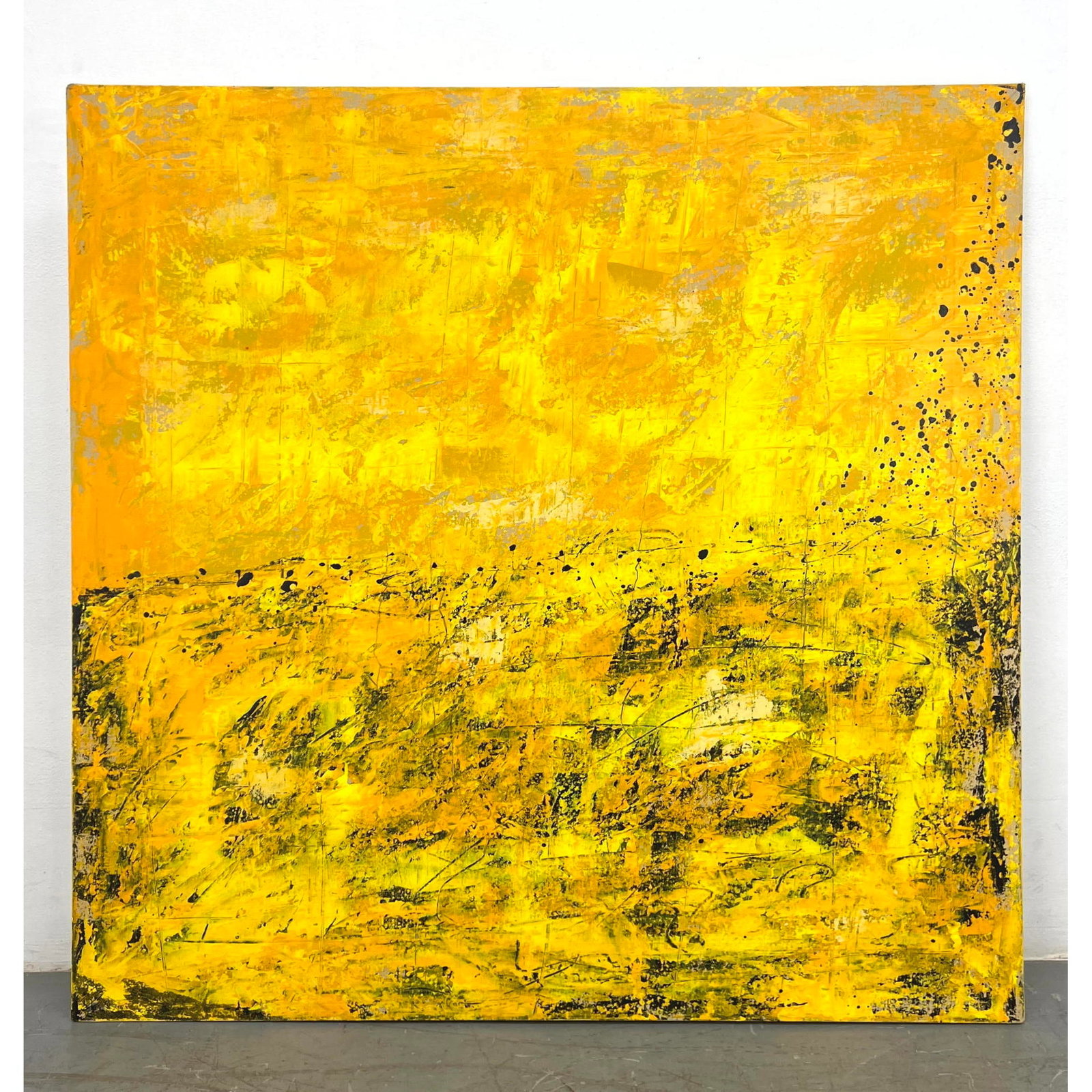 Large DENNIS SAKELSON Abstract Golden Palette Modernist Painting.: Large DENNIS SAKELSON Abstract Golden Palette Modernist Painting. Dimensions: Height: 47.75 inches, Width: 48 inches. --- - - We offer curbside delivery to NYC, Manhattan, Close Brooklyn, Hoboken abou