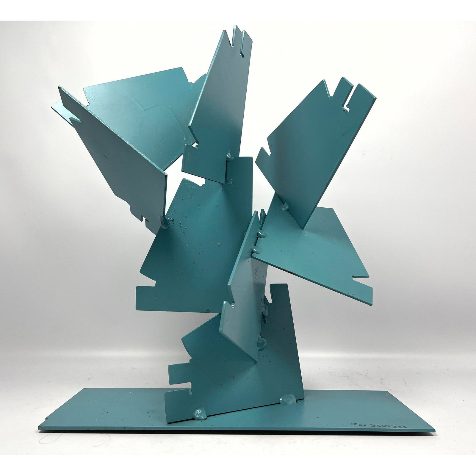 JOE SELTZER Painted Iron Modernist Sculpture. Turquoise Teal Painted Welded Metal Paddles. Artist Si (1 of 9)