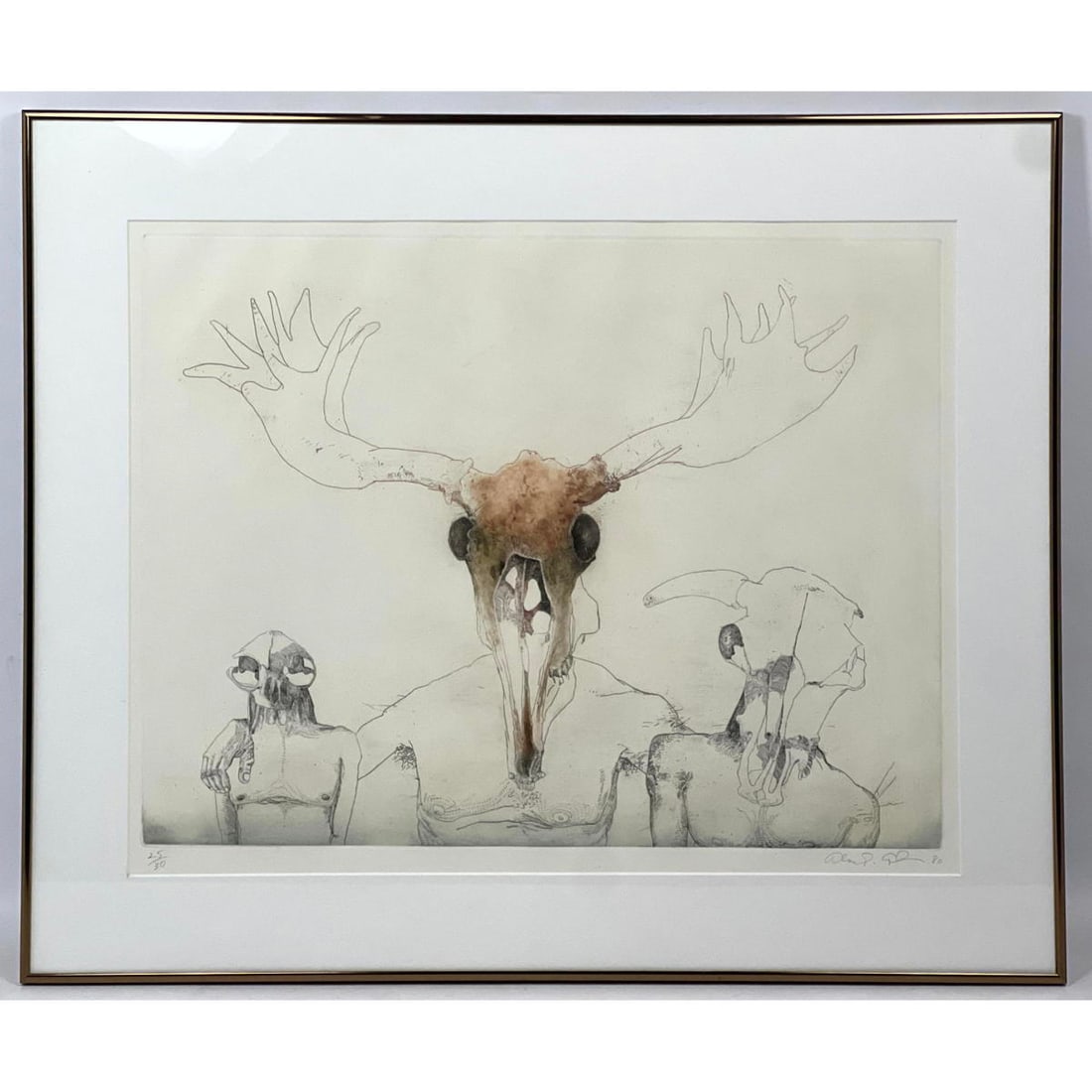 ALAN E COBER Vintage Surrealist Signed Etching. "The Company and Oswald Rabbit". Surrealist Imagery (1 of 12)