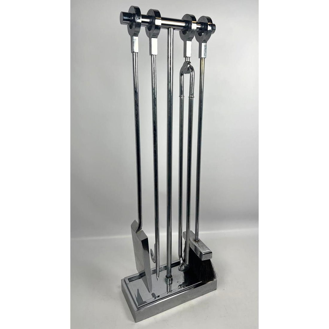 5pc Danny Alessandro Fireplace Tools. Set 4 chrome tools on Stand with ring handles. Chrome stand (1 of 13)