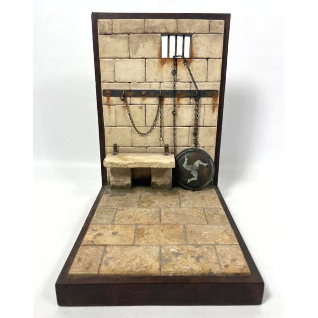 SLOBODIAN Signed Miniature Dungeon Jail Cell Model. Stone wall and floor. Real Metal straps with cha (1 of 15)