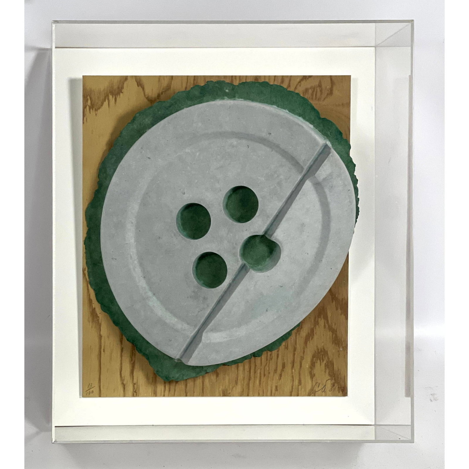 CLAES OLDENBURG Broken Button. Dyed and molded paper, screenprint in colors, wood, Plexiglas.  signe (1 of 12)