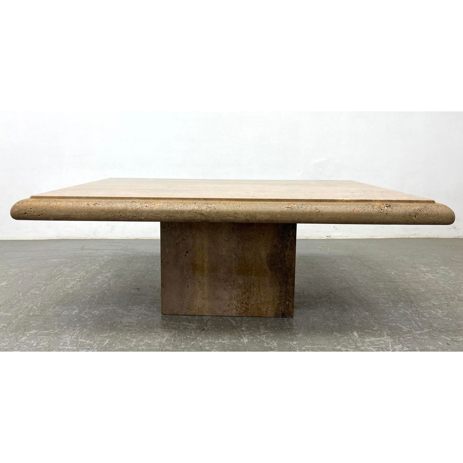 Italian Marble Modernist Coffee Table. Square Marble pedestal base. (1 of 10)