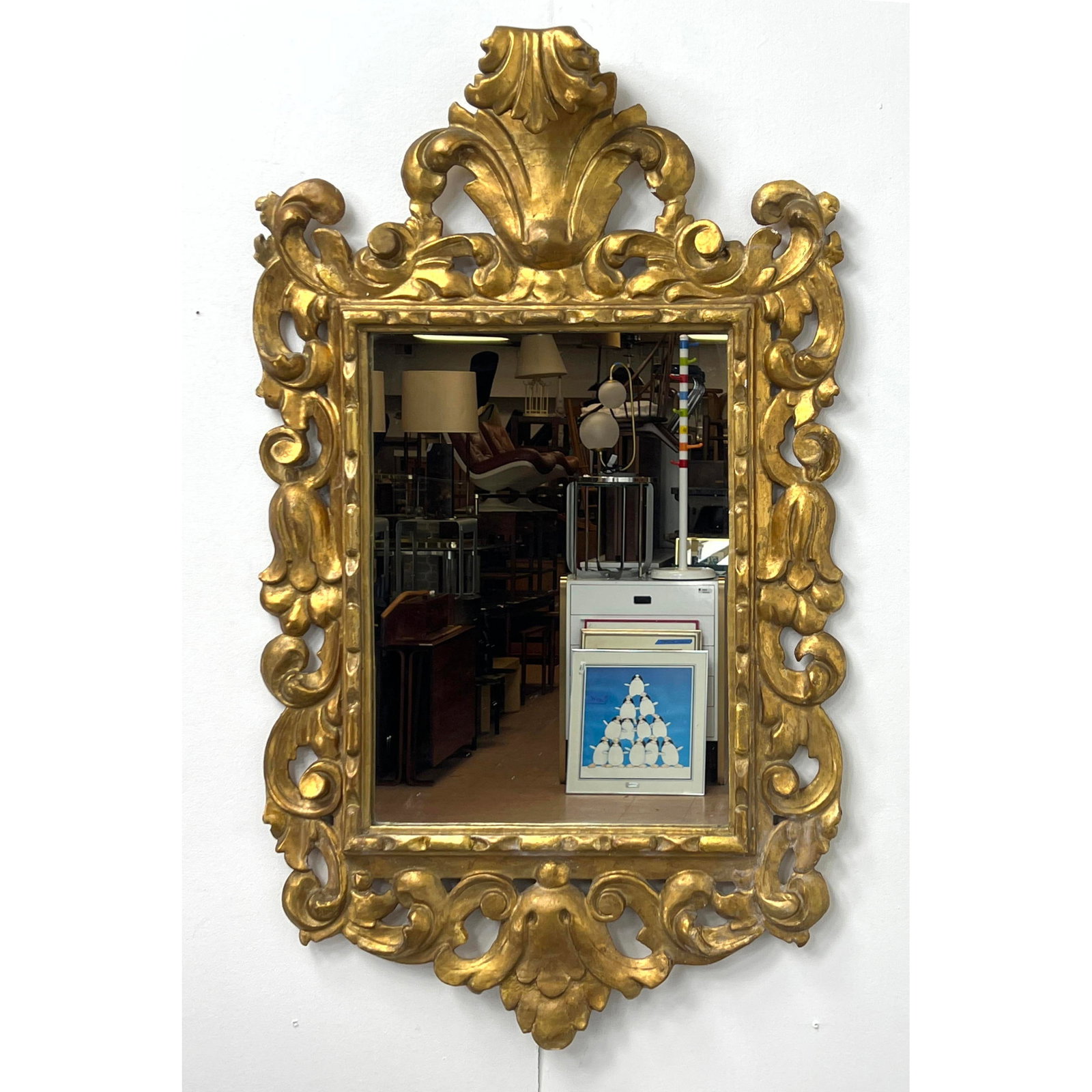Vintage Italian Wall Mirror. Made in Italy plaster over wood painted in a gilt color. (1 of 12)