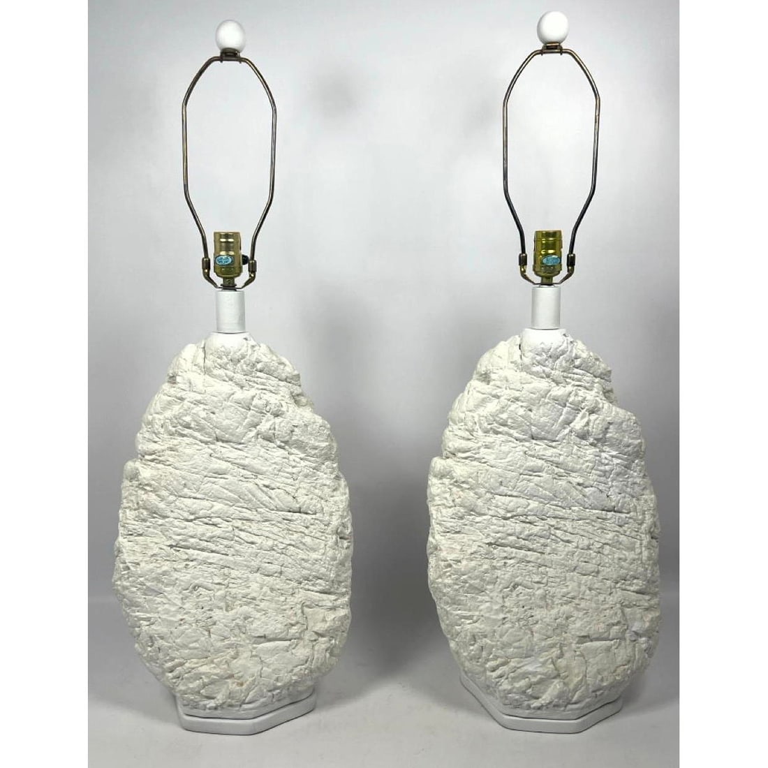 Pr Sirmos style Plaster Rough Rock Table Lamps. Modernist Designer. White paint finish. (1 of 11)