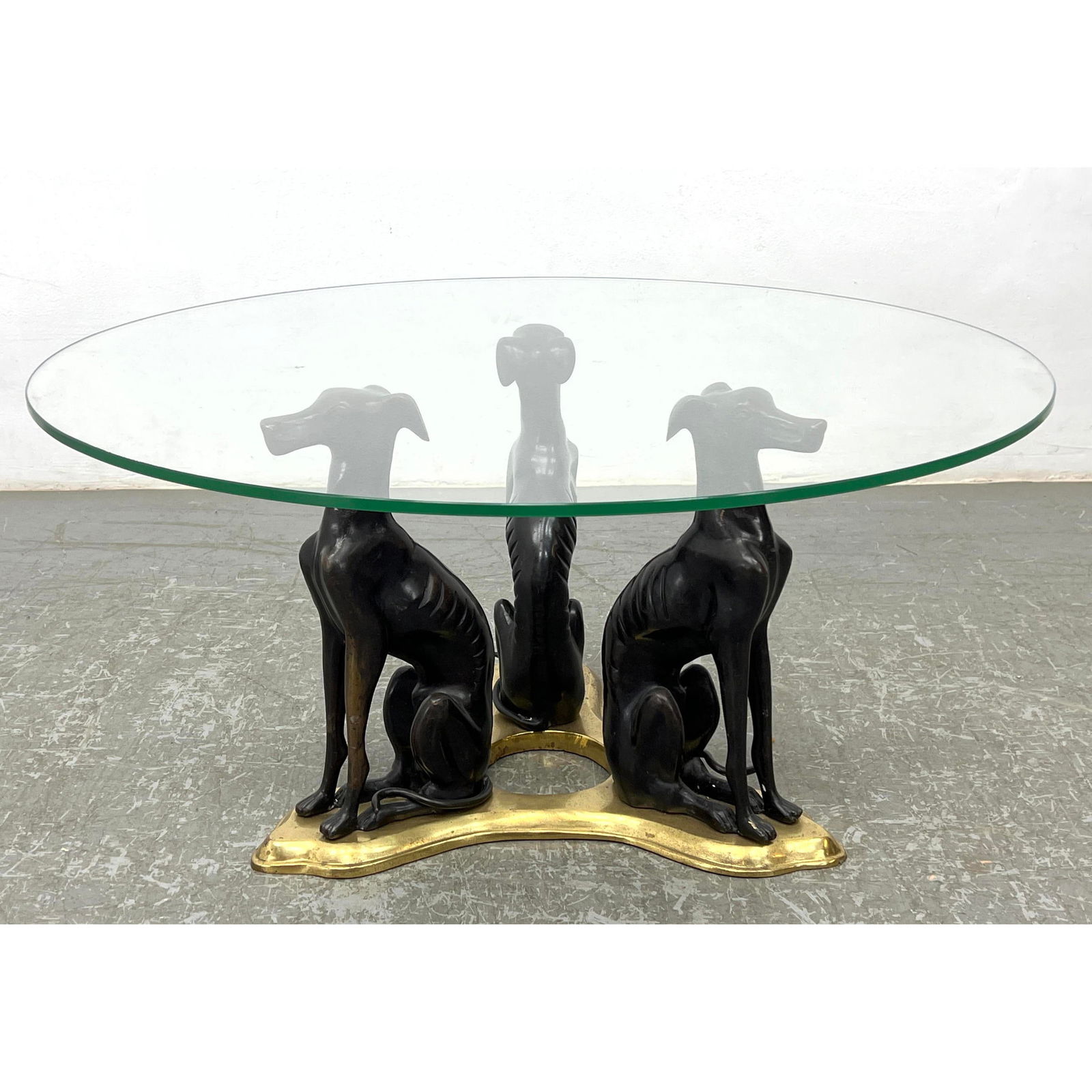 Maitland Smith Bronze Greyhound Table. Thick glass top. Whippet base. Dogs. (1 of 9)