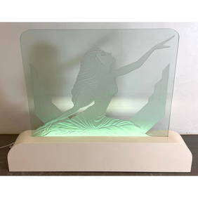 Steve Resnick Studio Art Deco Illuminated Glass Large Sculpture. Laminated finish base with etched g (1 of 11)