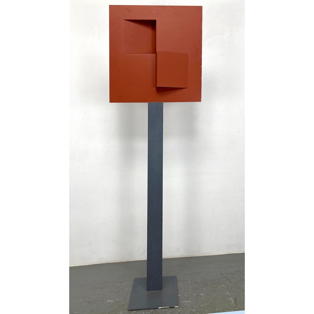 Gerald DiGiusto sculpture. Square sculptural form with raised and relief squares. Mounted on painted (1 of 8)