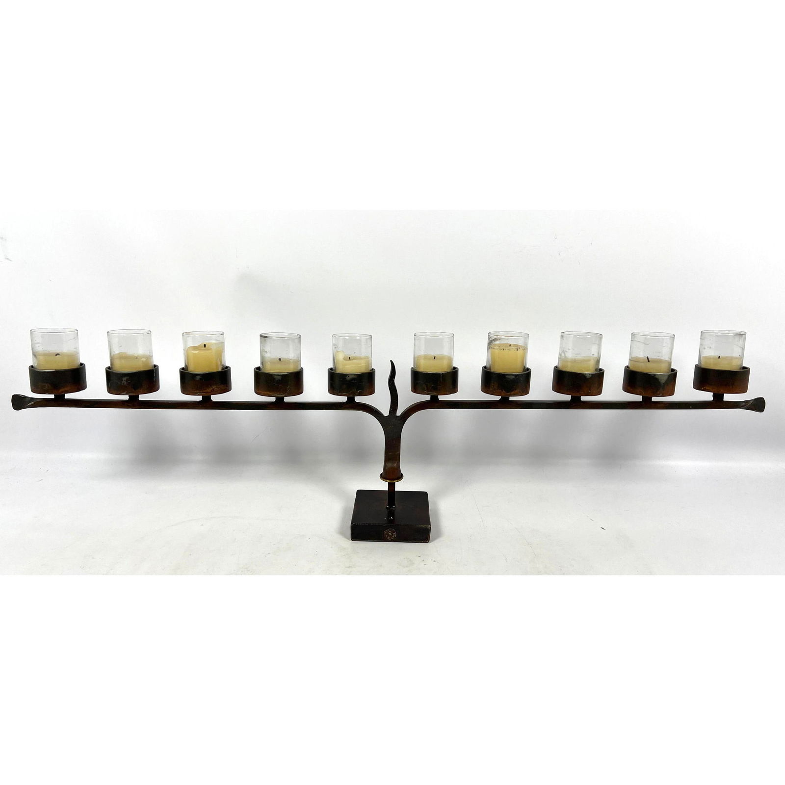 Jan Barboglio Hand-Forged Long Candle Holder. impressed makers mark on back. Original Glass Candle H (1 of 8)