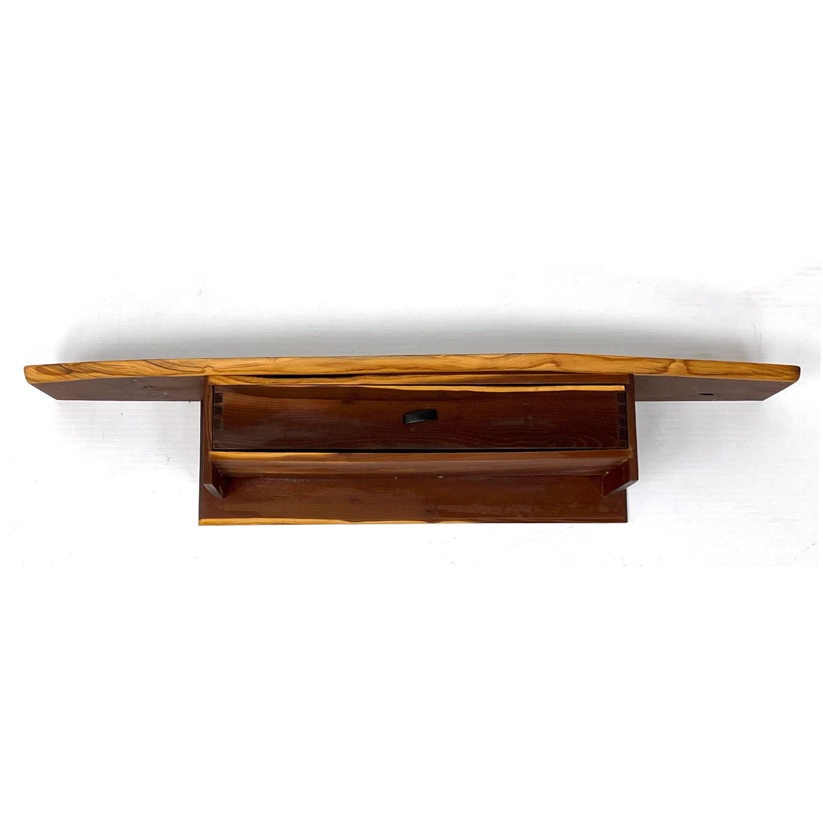 Studio Woodworker Wall Mount Shelf with Drawer. Shaped natural edge tip. Nakashima style. (1 of 8)