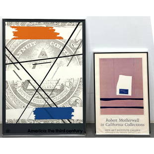 2pc Gallery Posters. Robert Motherwell, and Allan D'arcangelo 1976 American Third Century.: 2pc Gallery Posters. Robert Motherwell, and Allan D'arcangelo 1976 American Third Century. Dimensions: Height: 35.5 inches, Width: 24.25 inches. - Additional Dimensions: Smaller H: 25 inches, W: 16 in