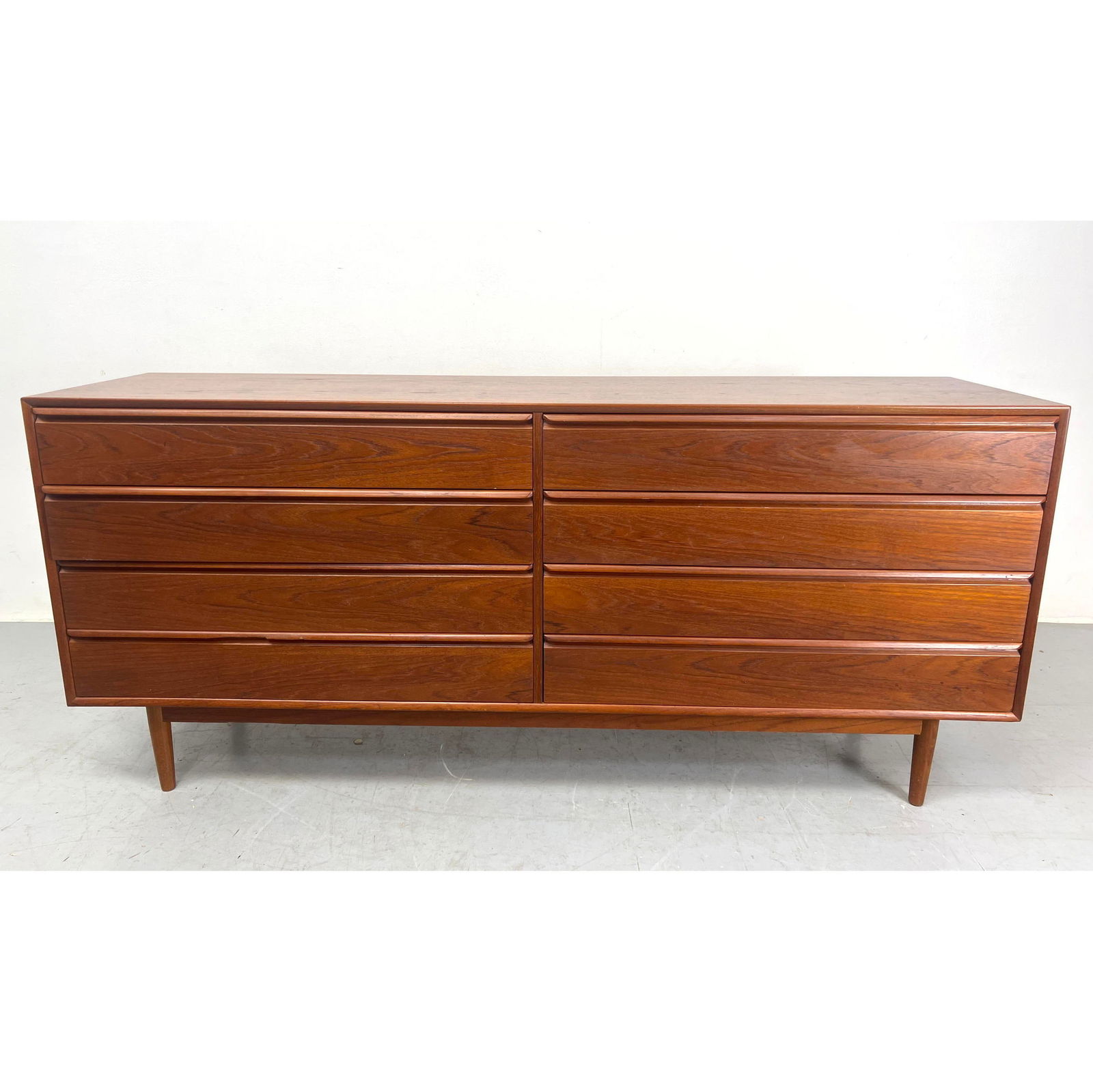 Danish Modern Teak 8 Drawer Credenza Low Dresser. Raised on Legs. (1 of 12)
