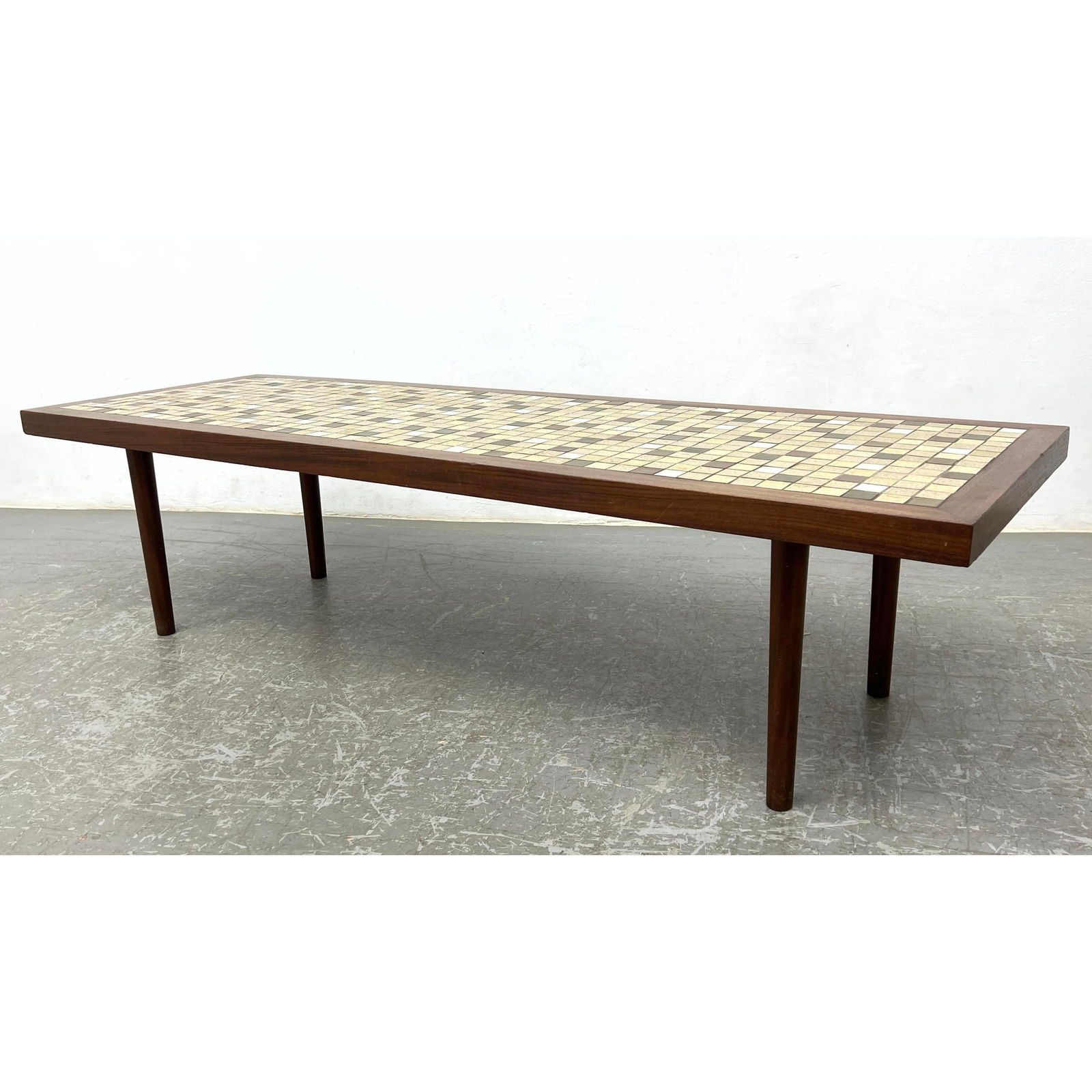 Jane and Gordon Martz tile top coffee table. Unmarked.: Jane and Gordon Martz tile top coffee table. Unmarked. Dimensions: Height: 16 inches, Width: 62.25 inches, Depth: 21 inches. --- - - We offer curbside delivery to NYC, Manhattan, Close Brooklyn, Hobok