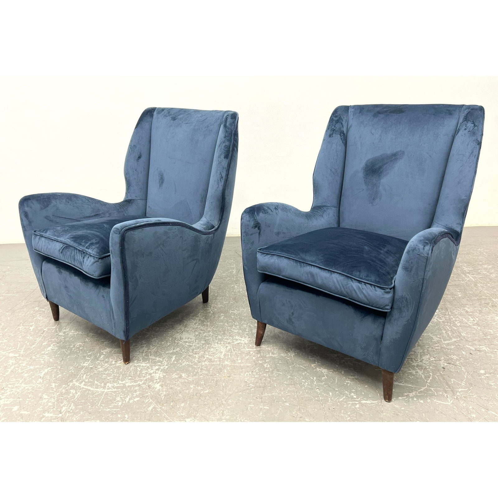 Pair of blue velvet armchairs Possibly Gio Ponti from the Bristol Hotel. (1 of 12)