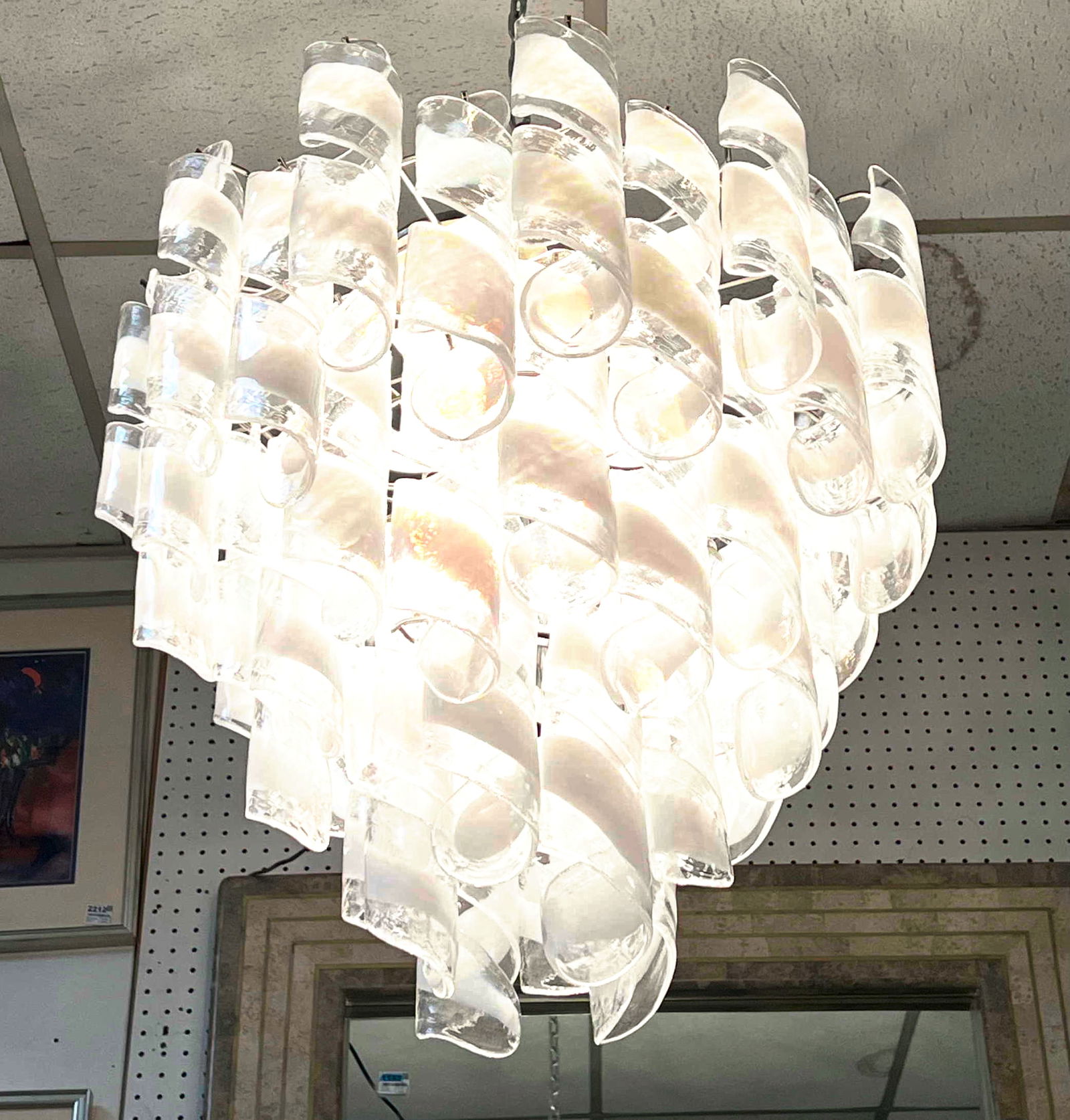 1970s Mazzega Murano Glass Tiered Chandelier A Murano glass chandelier by Mazzega. Includes tiers of (1 of 12)