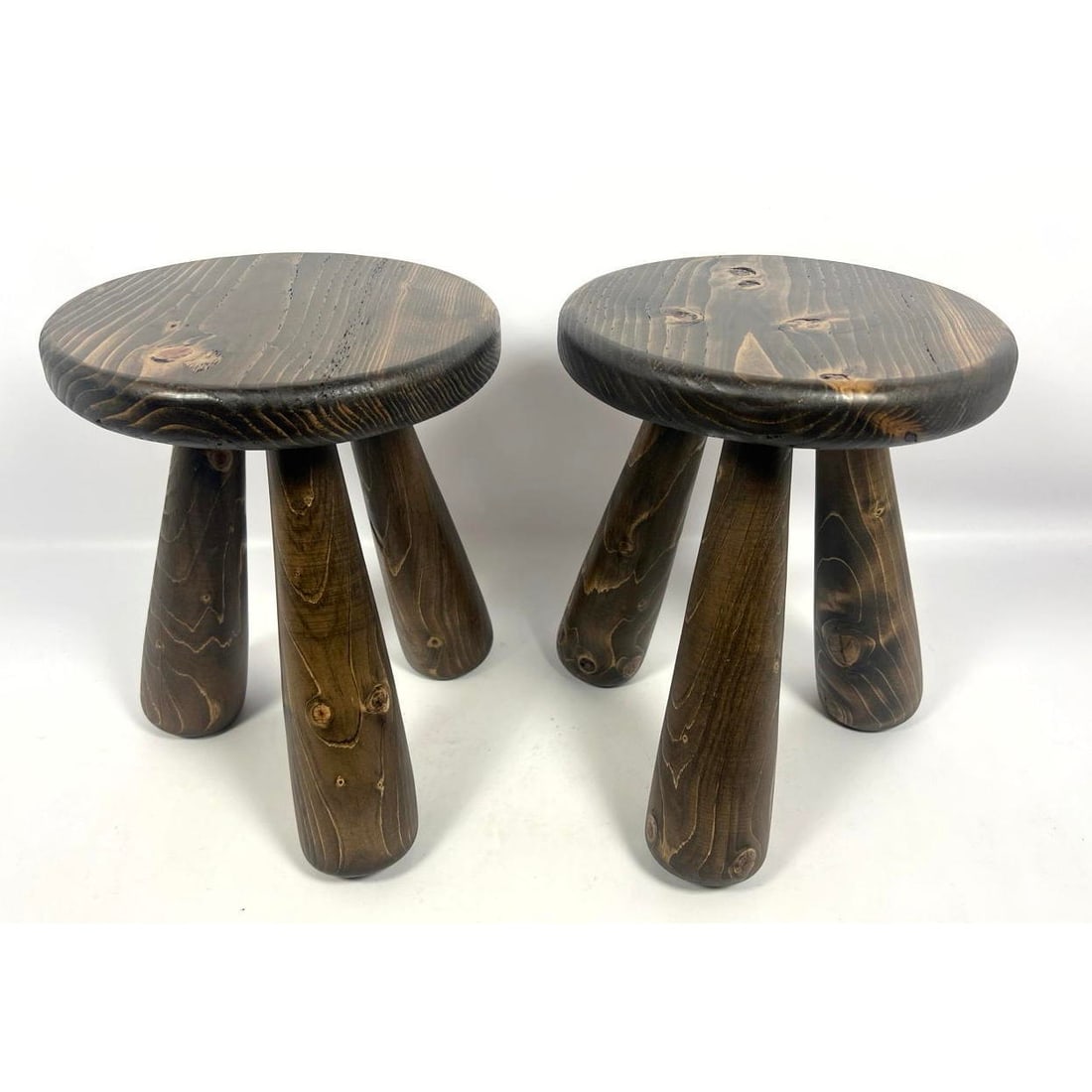 Pr Club Form Leg Low Stools.  Charlotte Perriand style Dark Stained Wood. (1 of 10)