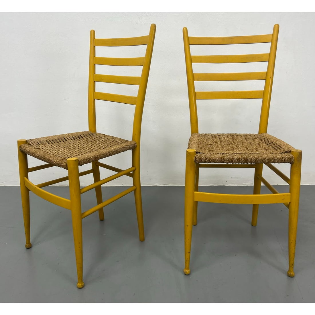 Pr Italian Style Wood Ladder Back Side Chairs. Braided woven rush seats. (1 of 15)