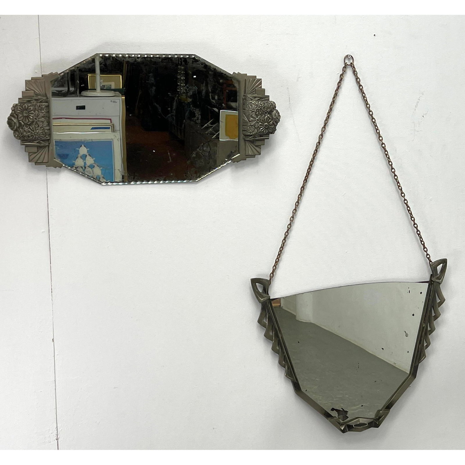 2pc Art Deco Wall Mirrors. Nickel plated. (1 of 11)