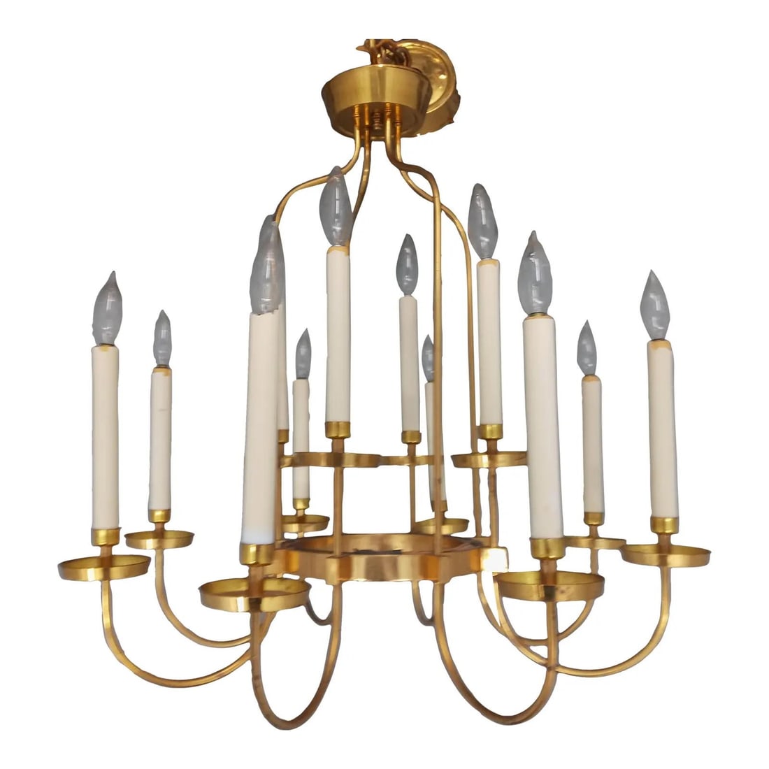 Vintage Italian Brass Chandelier. Parzinger style. A very elegant, shining brass chandelier with can: Vintage Italian Brass Chandelier. Parzinger style. A very elegant, shining brass chandelier with candle lights. Made in Italy.Tested working Dimensions: Height: 29 inches, Width: 26 inches, Depth: 26