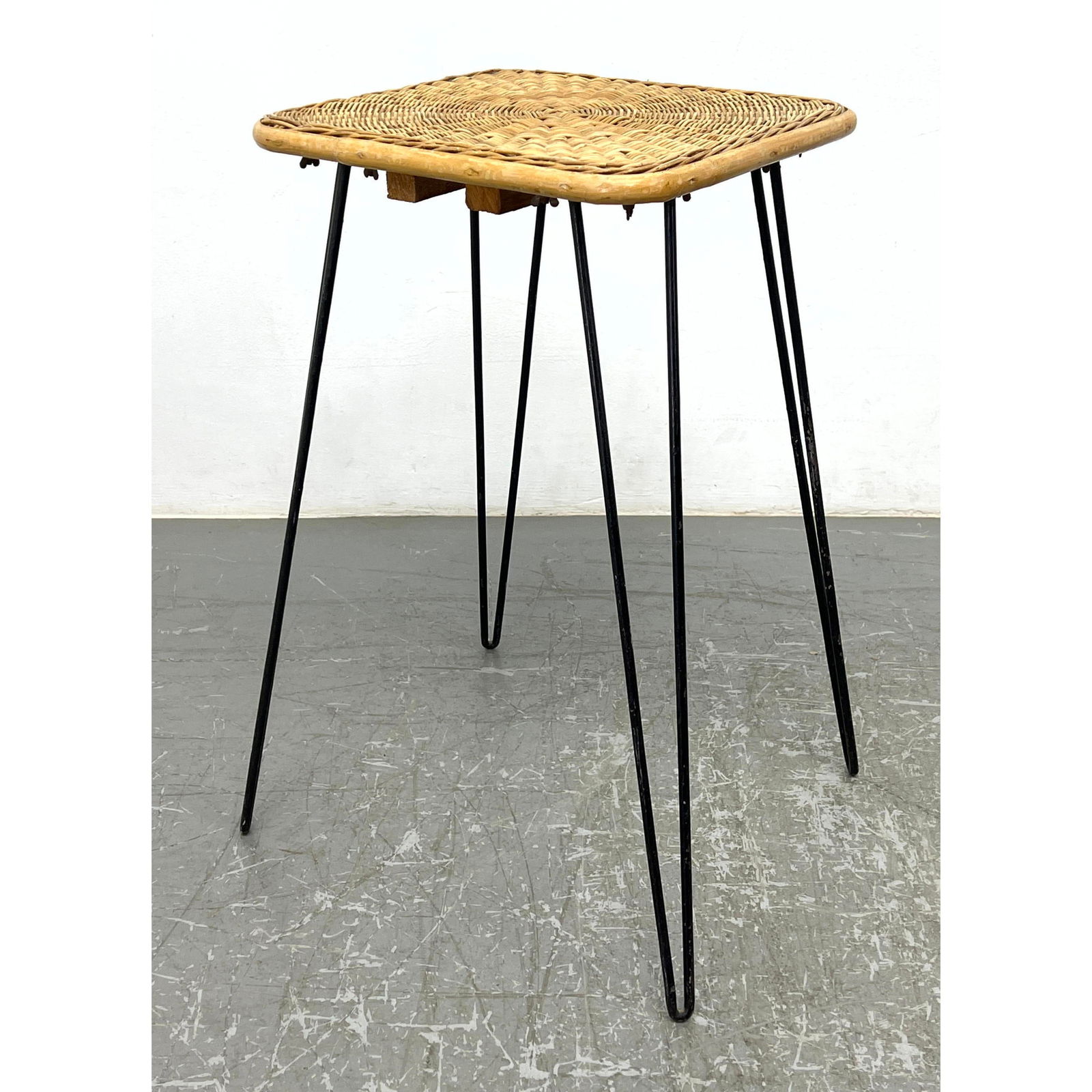 Woven Wicker Hairpin Iron Legs Stool. Single. (1 of 8)
