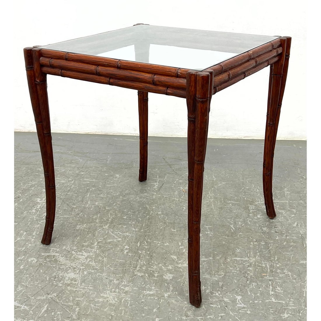 Wood Faux Bamboo Side Table with Glass Top. French style. (1 of 8)